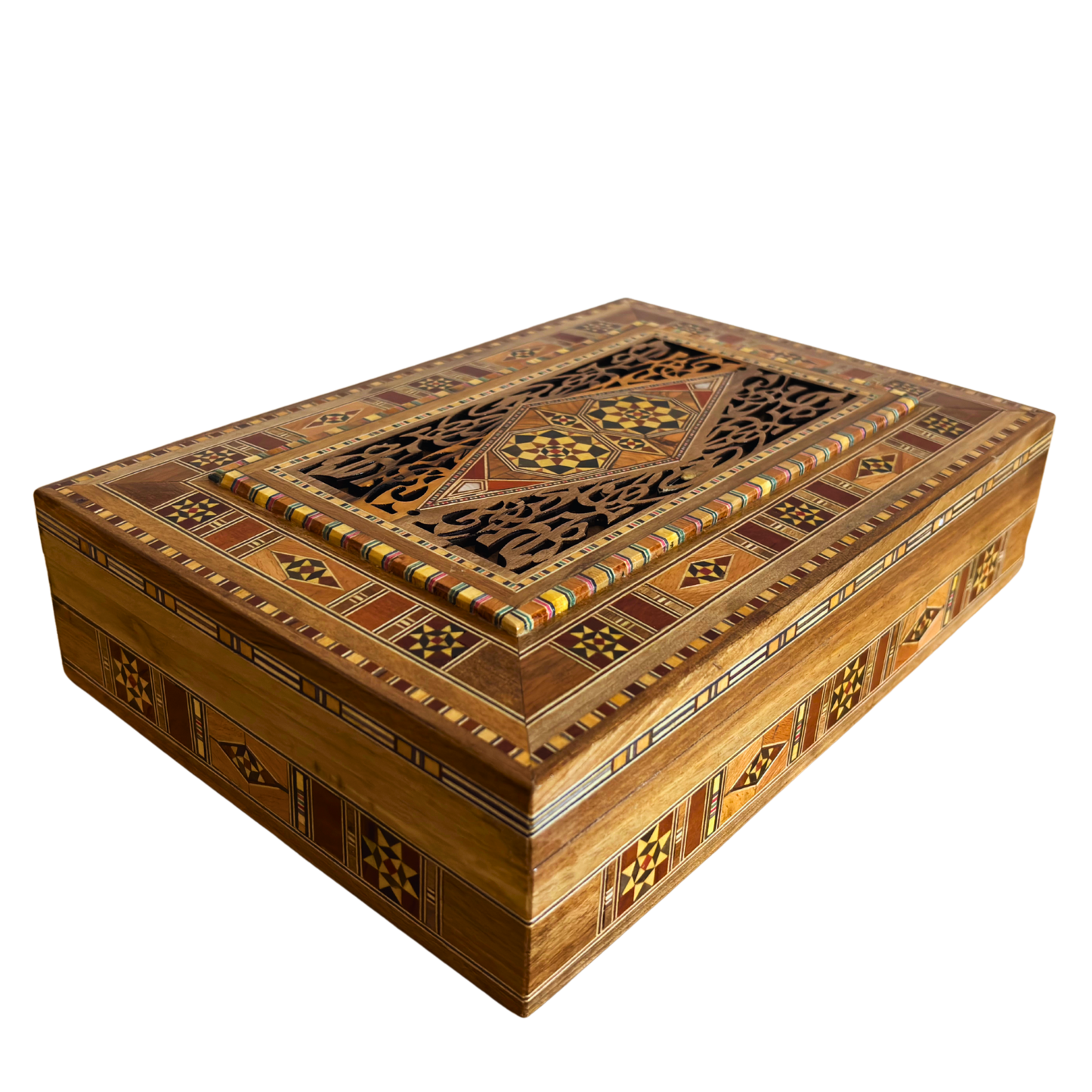 Élégante grande boîte en mosaïque – Coffret en bois fait main pour bijoux et souvenirs, doublé de velours