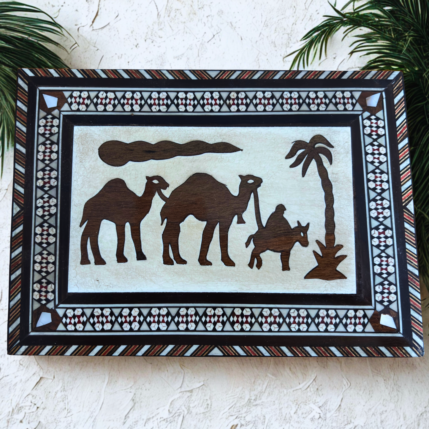 Vintage Camel Mosaic Jewelry Box – 1970 Handcrafted Damascene Art with Pearl Inlay