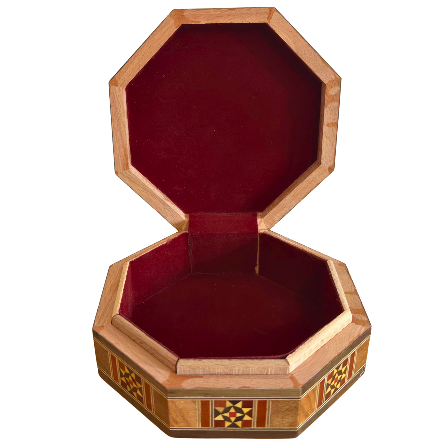 Elegant Octagonal Damascene Mosaic Box – Handcrafted Wood & Mother of Pearl Inlay
