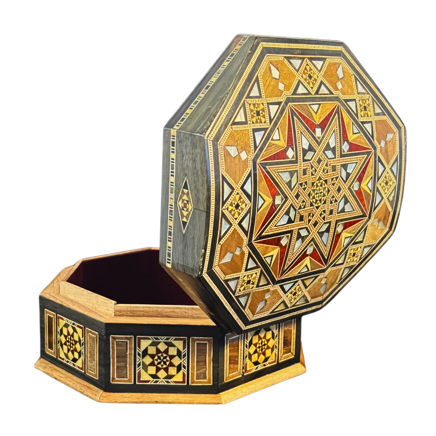 Caja de Mosaico Damasceno Hecha a Mano – Nácar y Terciopelo