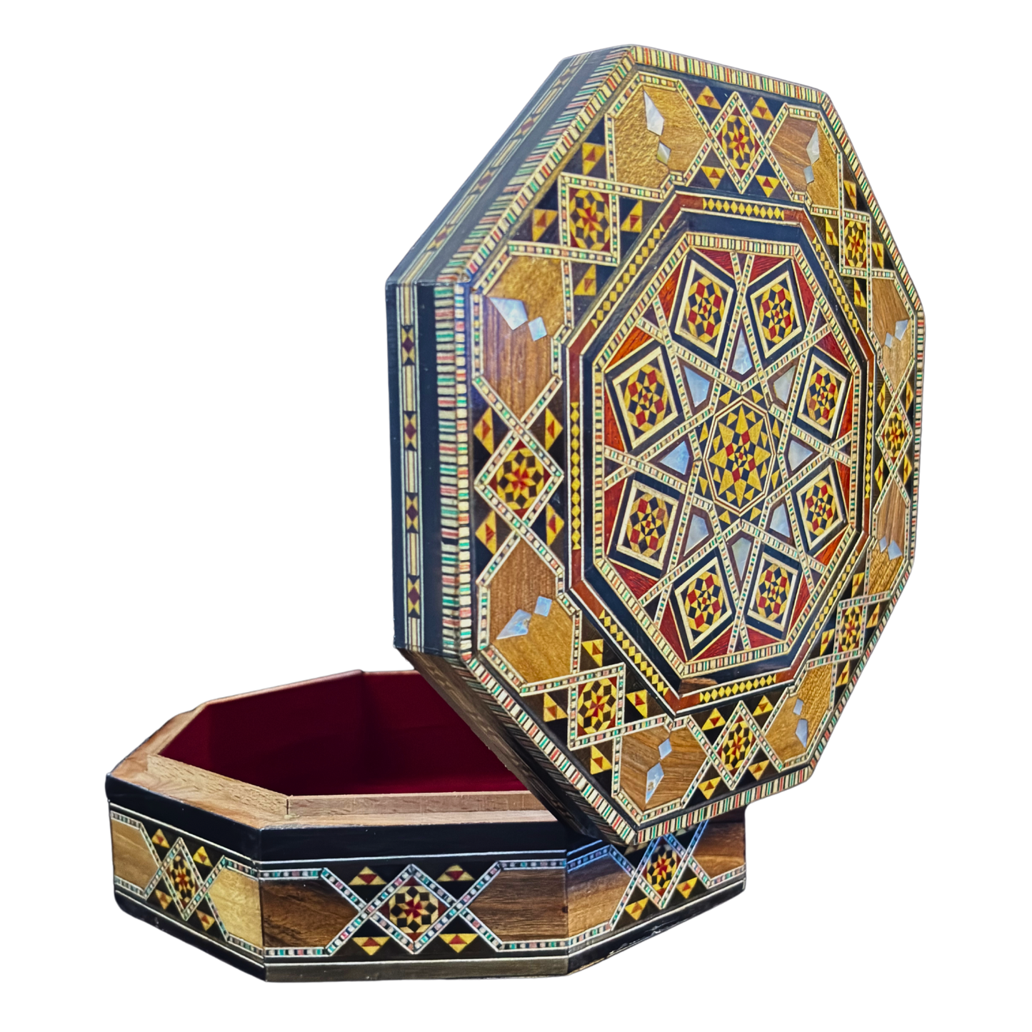 Handgemaakte Damascene Mozaïekdoos – Parelmoer & Fluweel