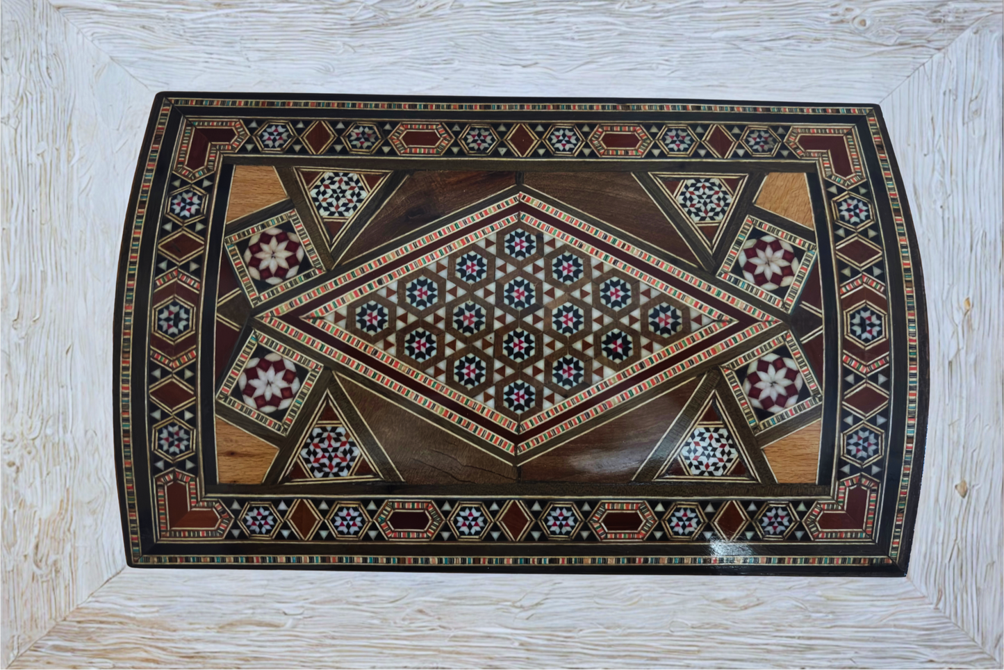 Caixa mosaico damascena vintage 1970 – Multinível com fechadura e chave | Única no seu género