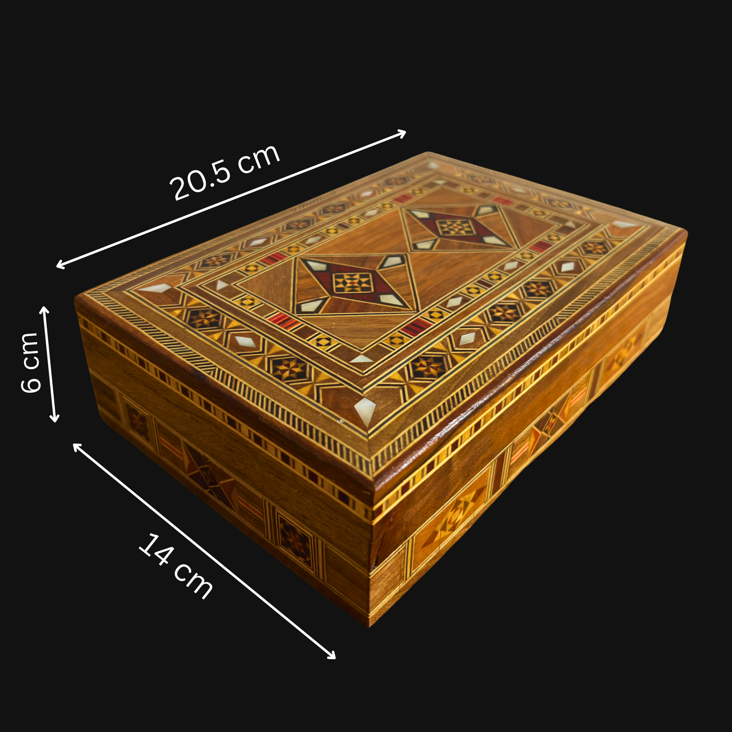 Handgefertigte Mosaik-Schmuckbox mit Perlmutt-Einlegearbeit, luxuriöse Holzschatulle für Erinnerungsstücke, damaszener Kunst – Limitierte Edition –