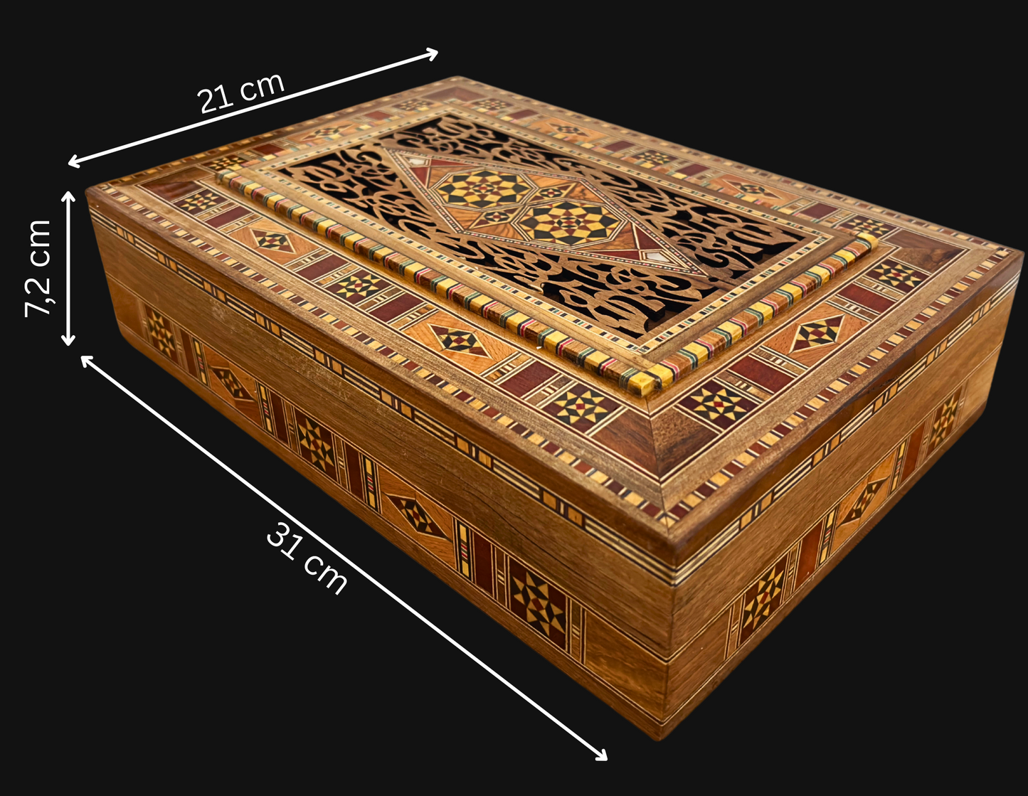 Élégante grande boîte en mosaïque – Coffret en bois fait main pour bijoux et souvenirs, doublé de velours