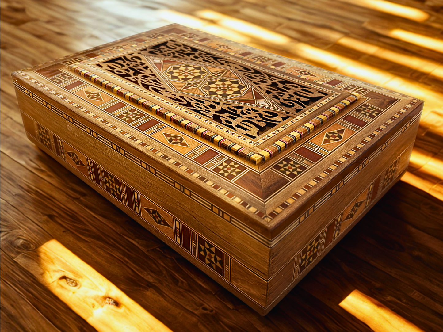 Élégante grande boîte en mosaïque – Coffret en bois fait main pour bijoux et souvenirs, doublé de velours