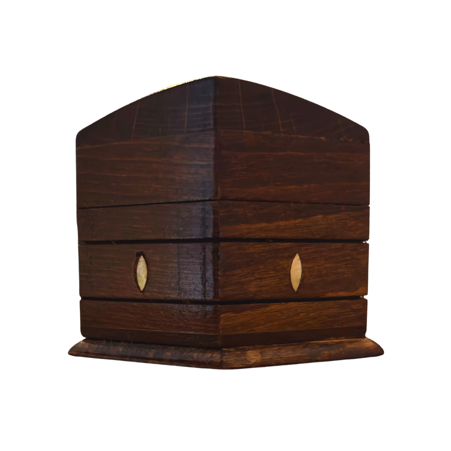 صندوق خشبي مطعّم بالصدف ومبطن بالمخمل من خشب الزان – تصميم شرقي خالد محفور يدويًا