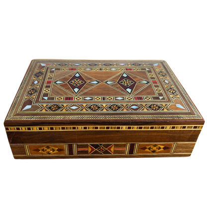 Handgefertigte Mosaik-Schmuckbox mit Perlmutt-Einlegearbeit, luxuriöse Holzschatulle für Erinnerungsstücke, damaszener Kunst – Limitierte Edition –