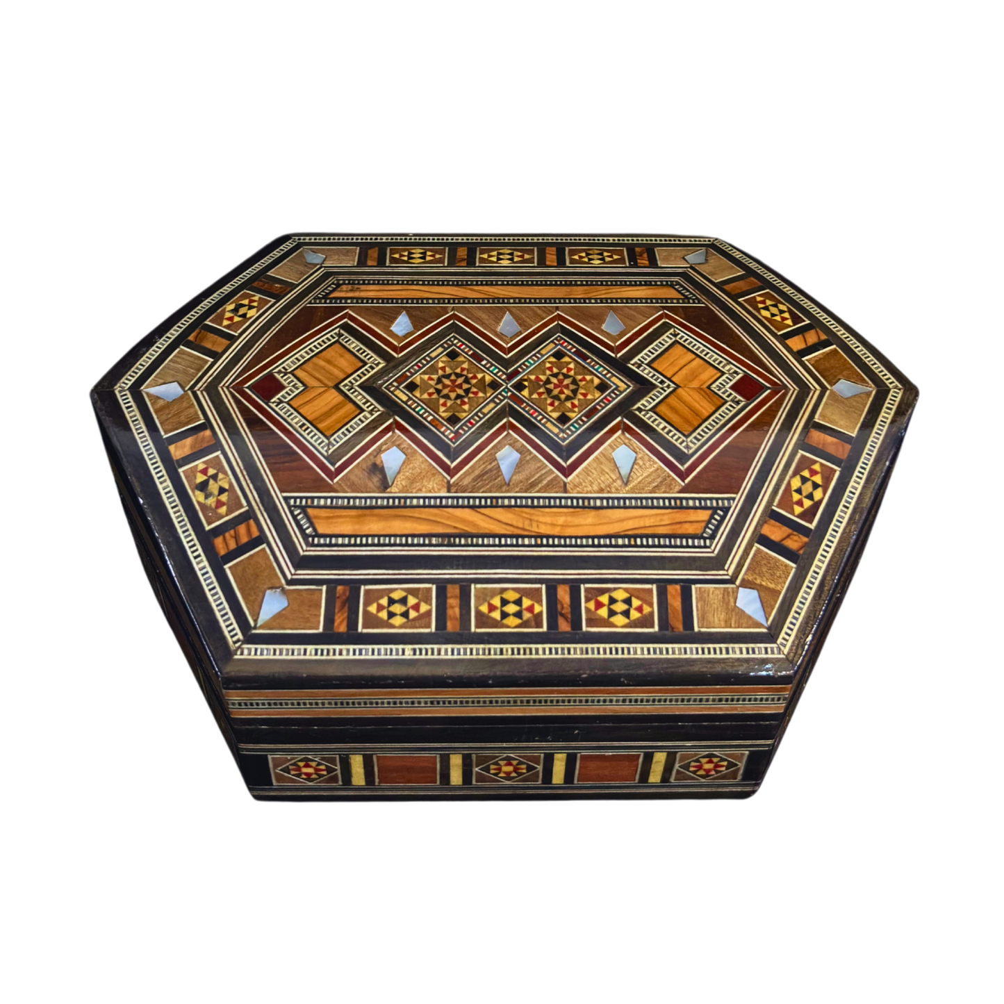 Handcrafted Damascene Mosaic Box – Mother of Pearl & Velvet Harmony