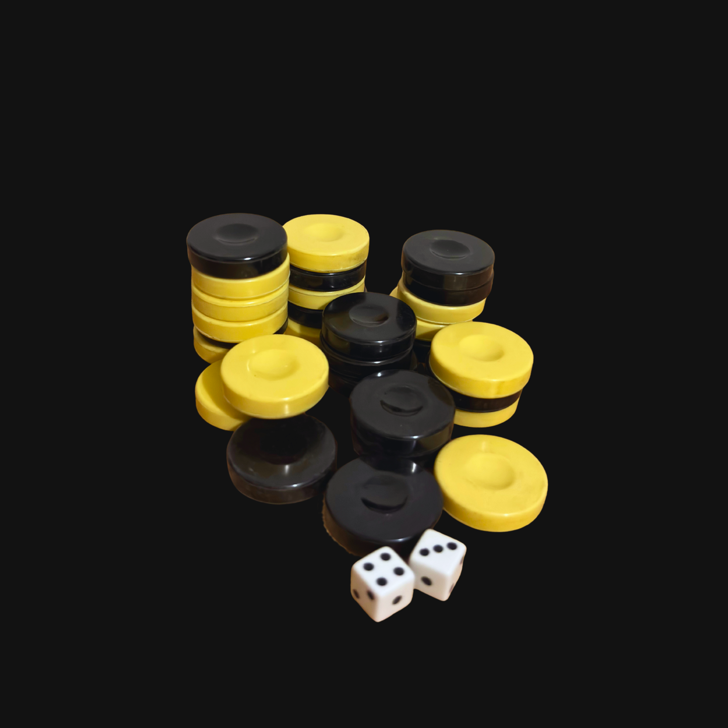 Conjunto de Peças de Backgammon – Branco e Preto com Dados