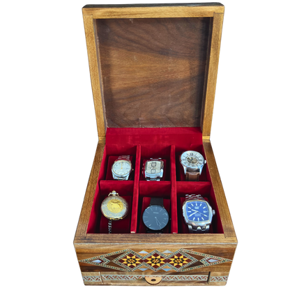 Luxury Damascene Mosaic Watch Box for 6 Watches – Mother of Pearl & Velvet
