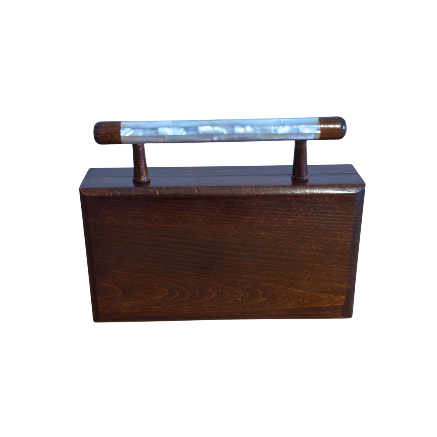 De Tuin van Noor – Handgemaakte Damascener Clutch van Notenhout met Bloemen-Inleg van Parelmoer