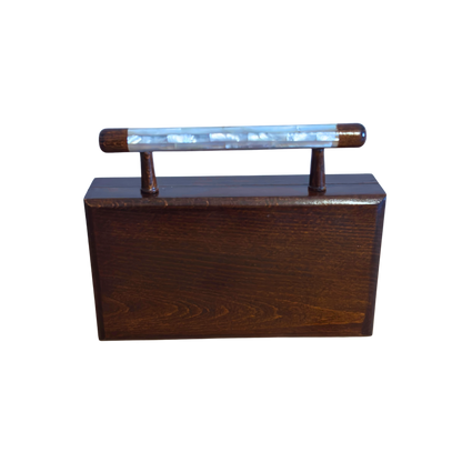 De Tuin van Noor – Handgemaakte Damascener Clutch van Notenhout met Bloemen-Inleg van Parelmoer