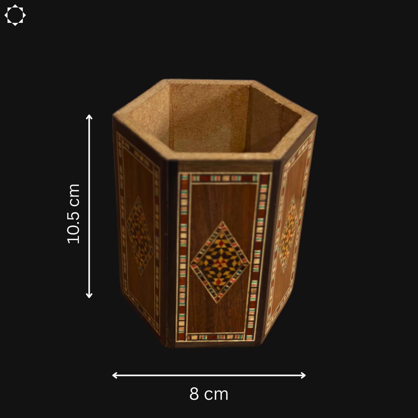 Porta-Canetas Damasquino em Madeira por Gaby Al Dayeh – Madeiras Naturais & Elegância Artesanal