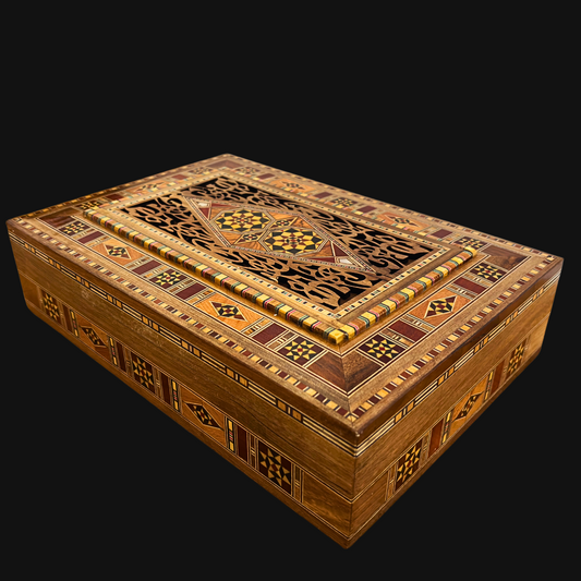 Élégante grande boîte en mosaïque – Coffret en bois fait main pour bijoux et souvenirs, doublé de velours