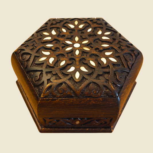 Caja Tallada a Mano de Lujo – Nácar y Elegancia en Terciopelo