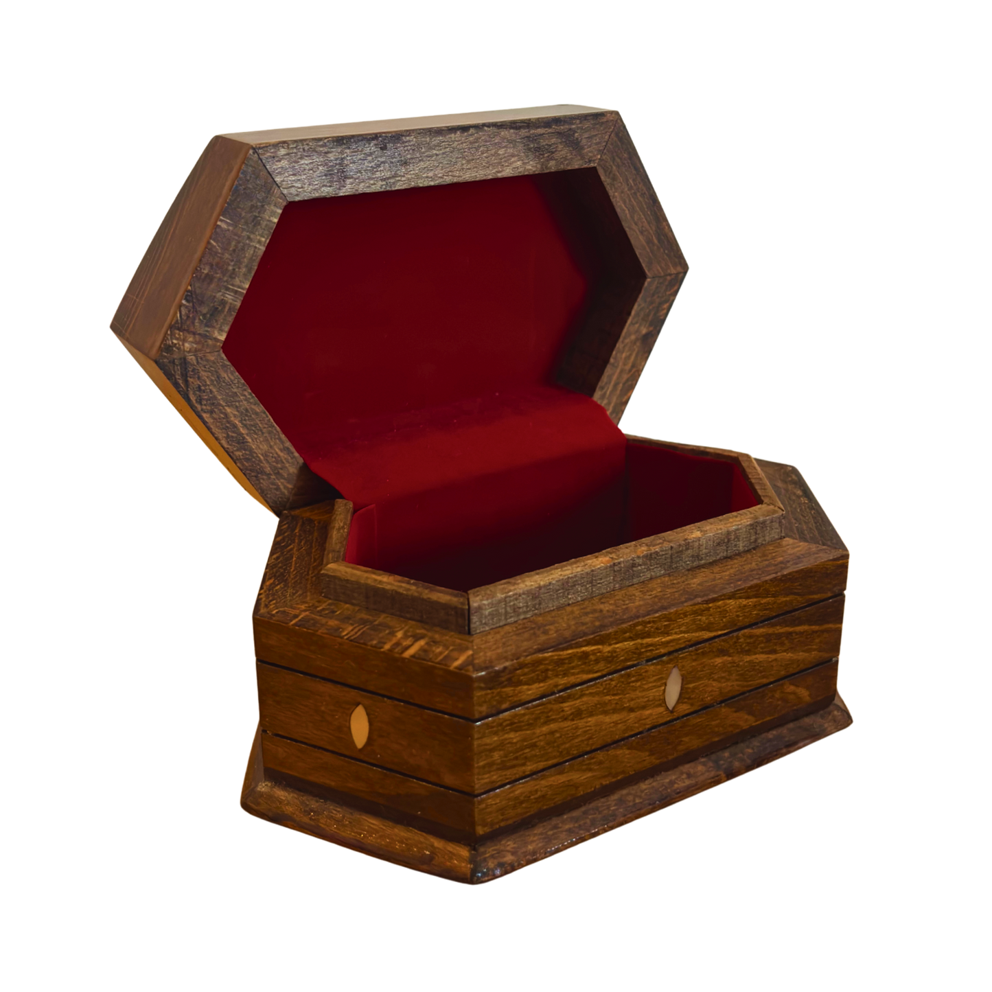 صندوق خشبي مطعّم بالصدف ومبطن بالمخمل من خشب الزان – تصميم شرقي خالد محفور يدويًا