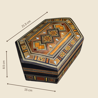 Handcrafted Damascene Mosaic Box – Mother of Pearl & Velvet Harmony