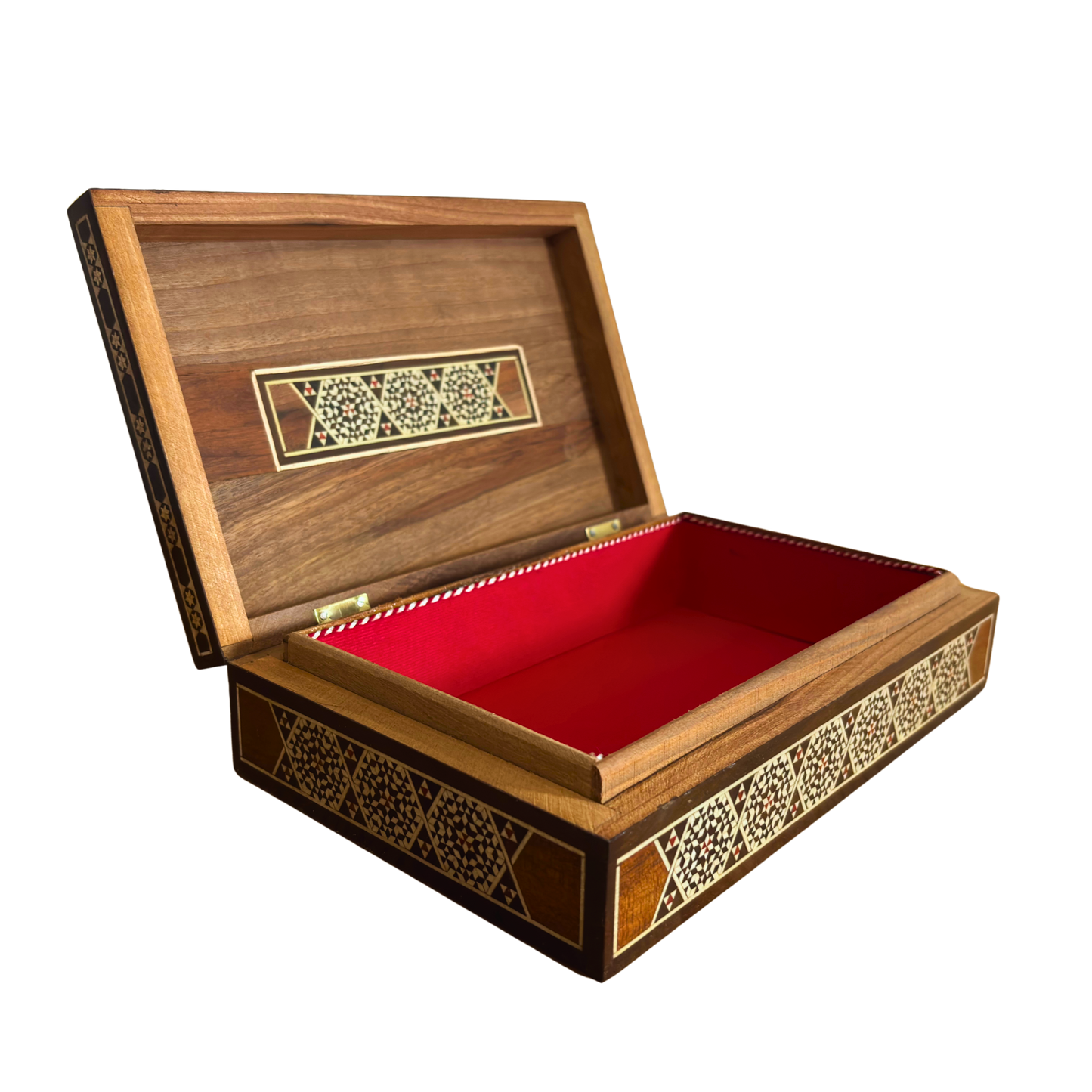 Vintage 1970 Damascene Mosaic Jewelry Box – Handcrafted Oriental Inlay with Mother of Pearl