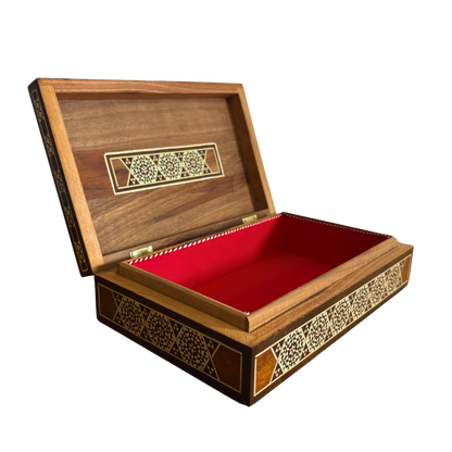 Vintage 1970 Damascene Mosaic Jewelry Box – Handcrafted Oriental Inlay with Mother of Pearl