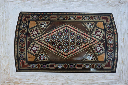 Caixa mosaico damascena vintage 1970 – Multinível com fechadura e chave | Única no seu género