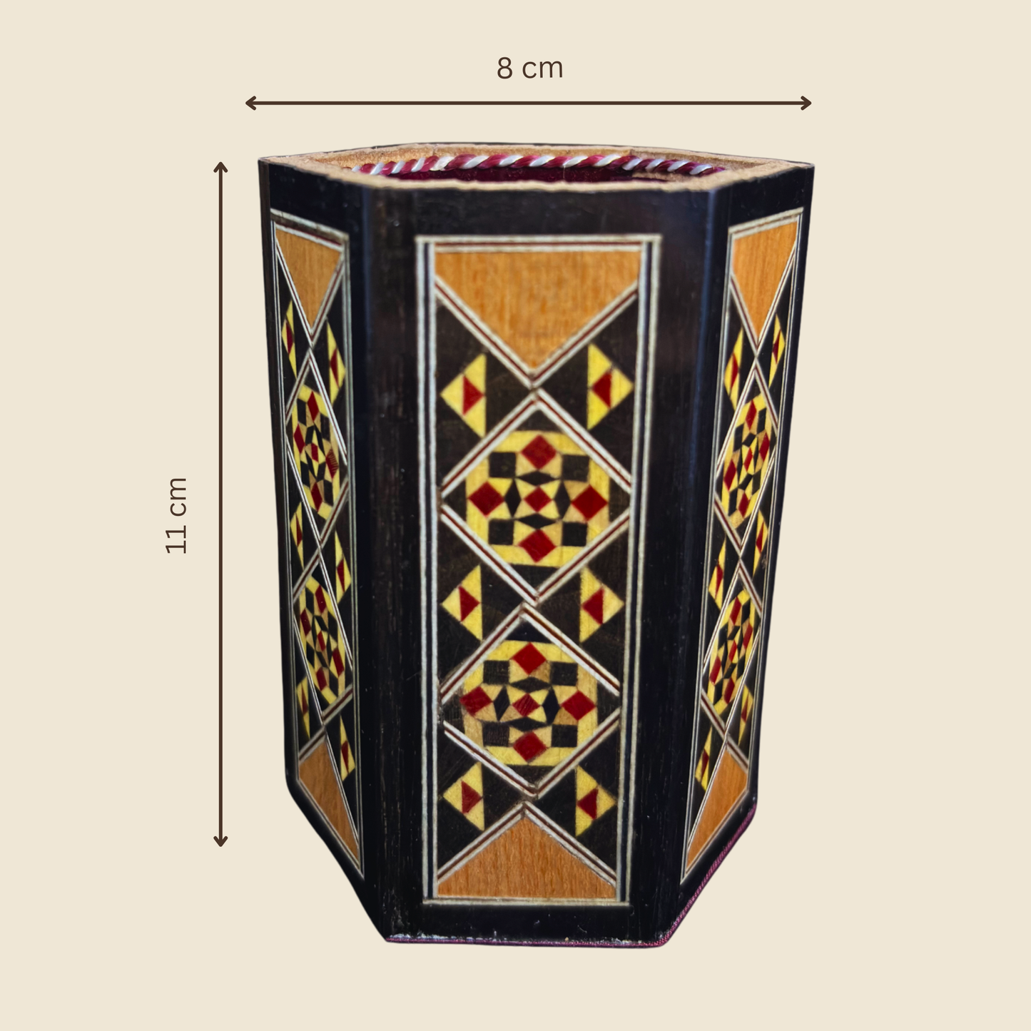 Handcrafted Damascene Mosaic Pen Holder – Velvet Interior