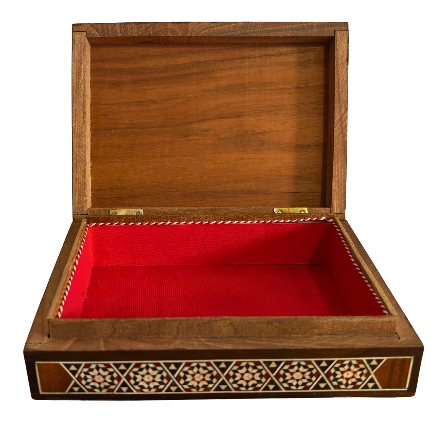 Vintage Kamel Mosaik-Schmuckbox – 1970 handgefertigte damaszener Kunst mit Perlmutt-Einlegearbeit
