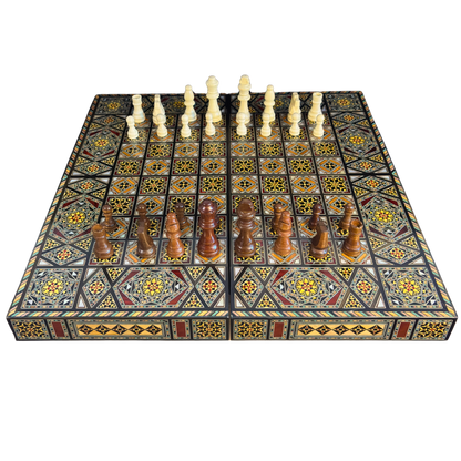 Traditionelles Schach- & Backgammon-Set – Mosaikkunst aus Damaskus