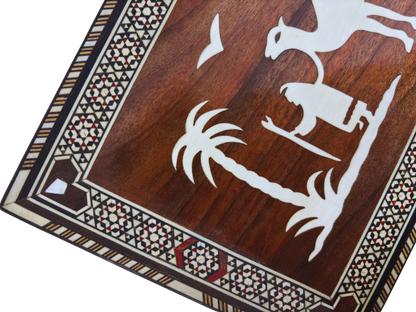 Rare Vintage 1970 Camel Mosaic Box – Handcrafted Damascene Oriental Art with Pearl Inlay