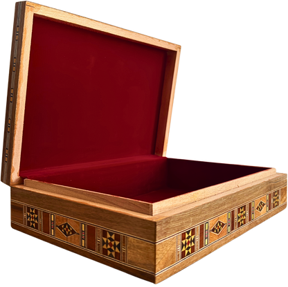 Élégante grande boîte en mosaïque – Coffret en bois fait main pour bijoux et souvenirs, doublé de velours