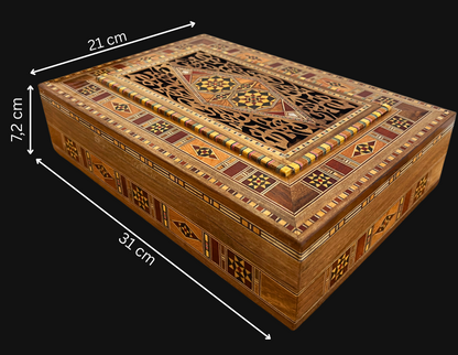 Élégante grande boîte en mosaïque – Coffret en bois fait main pour bijoux et souvenirs, doublé de velours