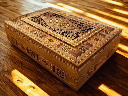 Élégante grande boîte en mosaïque – Coffret en bois fait main pour bijoux et souvenirs, doublé de velours