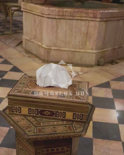 Eleganckie Damasceńskie Drewniane Pudełko na Chusteczki – Masa Perłowa & Aksamitne Wnętrze